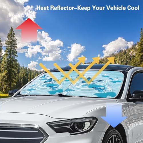 Image of 2 PCS Car Windshield Sun Shade Blue Butterfly Auto Sunshades Sunshade Visor Auto Sun Heat and UV Rays Blocker Foldable Automotive Accessories for Summer Heat UV