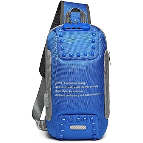 VARLIVOO Men's Sling Bag Chest Bag with USB Port Password Lock Shoulder Bags Rivet Crossbody Bag Travel Hiking Sport Gym Cycling Waterproof Polyester Blue Cover