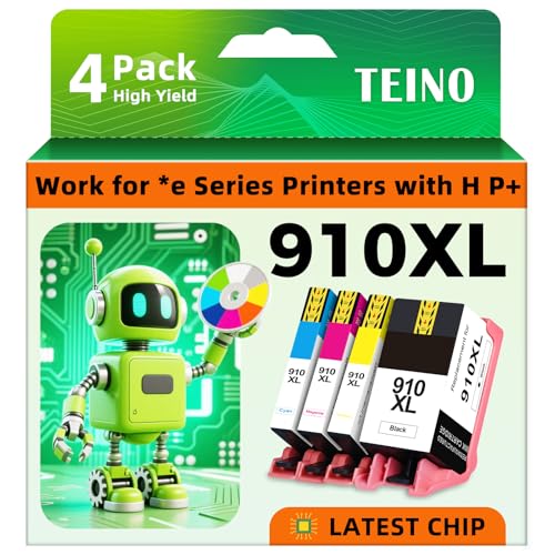 TEINO 910XL Ink Replacement for HP 910 Ink Cartridges Combo Pack 910XL Ink Cartridges for HP Printers OfficeJet Pro 8015e 8025e 8020 8028e 8025 8010 8028 8035e 8035 8022e 8015 8022 (4 Pack)