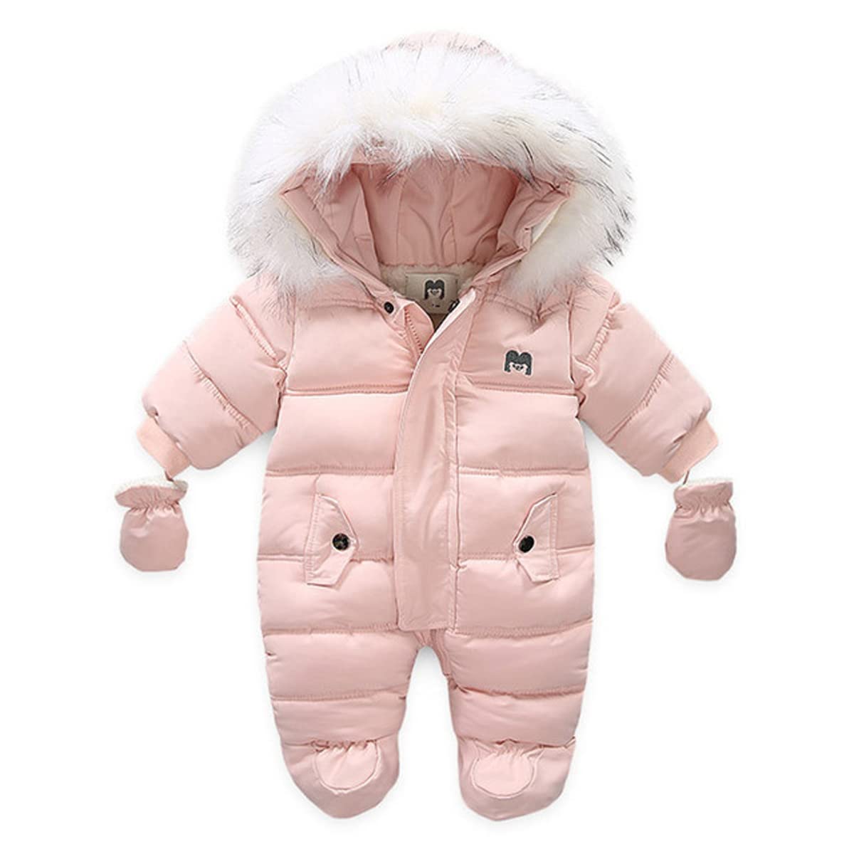 Mono con capucha y cremallera para bebés y niños con guantes traje de invierno para nieve abrigo mameluco ropa