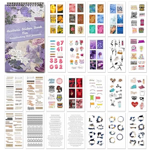 Twinster Aesthetic Journal Stickers Book | 24,A5 Pages 300+ Aesthetic Self-Adhesive Vinyl Sticker for Journal,Scrapbook, Projects, Multipurpose Use.