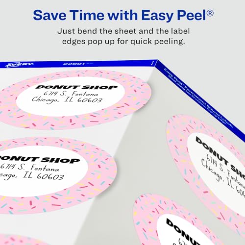 Image of Avery Glossy White Labels, Sure Feed Technology, 3 inch Round Labels, Print-to-The-Edge, Laser /Inkjet, 60 Count (22891) (Pack of 5)