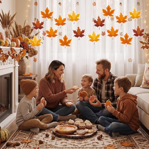 16 Pack Thanksgiving Fall Leaves Hanging Decorations - Festive Maple Leaf Garland, Autumn Hanging Fall Decor Ornaments for Thanksgiving Party Supplies Classroom Ceiling Wall Decoration - image 6