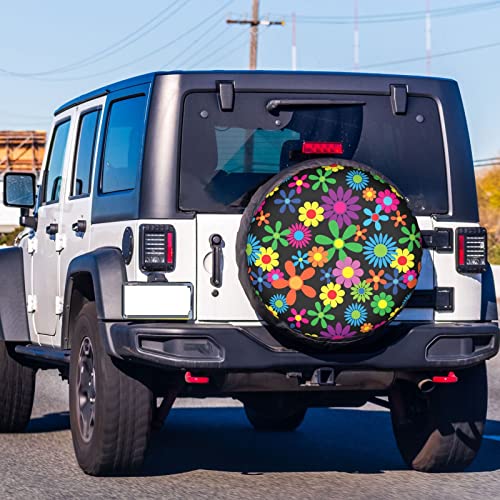 Image of Hippie Flowers Spare Tire Cover Dust-Proof Wheel Tire Cover Fit Trailer, RV, SUV and Many Vehicle 17 Inch