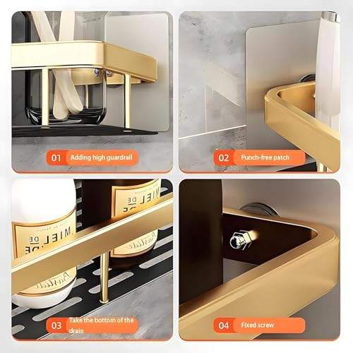 Image of Force24 - Adhesive Bathroom Shelf for Wall, Multipurpose Wall Mounted Bathroom and Kitchen Organiser Without Drill, Space Saving Stand for Bathroom and Kitchen (Pack of 1)