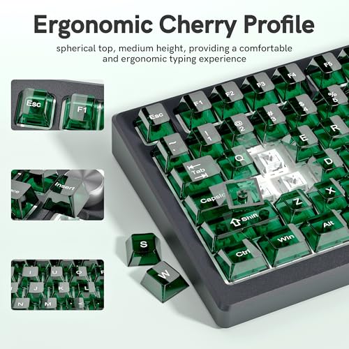 Image of dagaladoo Dark Green Clear Keyboard keycaps,Transparent keycaps 60 75 100 Percent,Crystal Jelly Key Cap Set,Shine Through Key caps.,Cherry Profile Key caps for Mx Switches Mechanical Keyboard