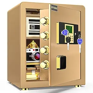 Home Fireproof Safe Locker(2 Cubic | 45 Litres), FFUNX Cabinet Security Safe Box with Sensitive Alarms, Dual Key System with LCD Digital Screen For Money Jewelry Document Valuables(Gold)