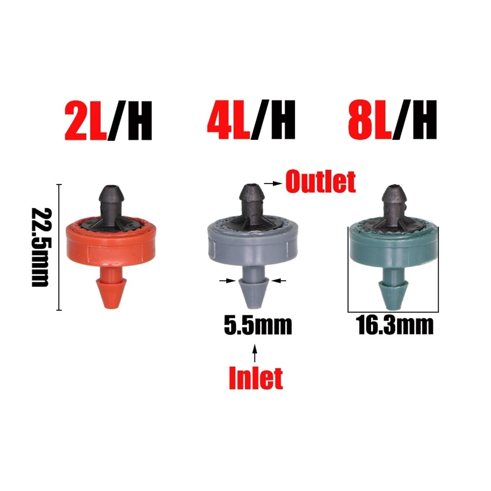 Emisores de Riego por Goteo 50 Unidades de goteros compensación automática for césped, 2 l, con Flujo Estable y presión, duraderos, compactos Flexibles(Red)