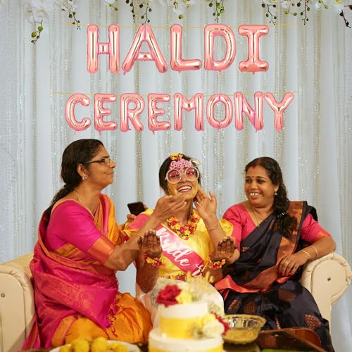 Image of Haldi Ceremony Banner Rose Gold for Wedding Boys Girls Men Women Foil Balloon Decoration Decor Celebration Rose Golden