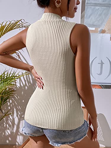 Wdirara Women's Cut Out Twist Front Split Hem Mock Neck Sleeveless Sweater Vest Beige M #TOP1