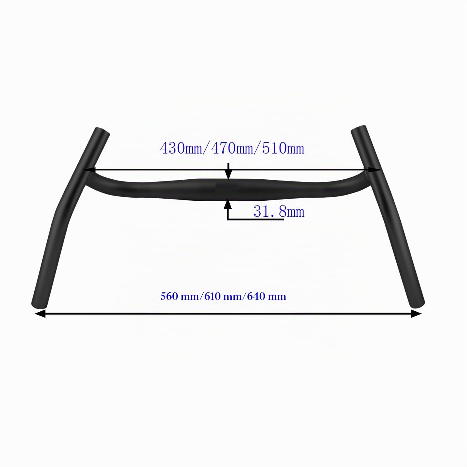 SENQI Guidon de vélo PRO en alliage d'aluminium, guidon de vélo à grand angle courbé, guidon abaissé pour vélos de gravier VTT 22,2 × 31,8 mm, 430 × 560 mm, 470 × 610 mm, 510 × 640 mm Noir (31,8 × 470