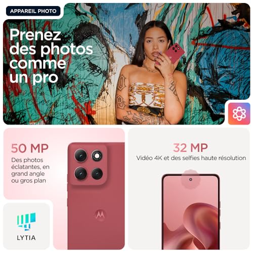 Moto g 86 8, 256 Go, Smartphone debloqué, écran 6,67", Appareil Photo 50 MP, Batterie 5200 mAh, Chrysanthemum (Rouge), Coque de Protection et câble USB C Inclus