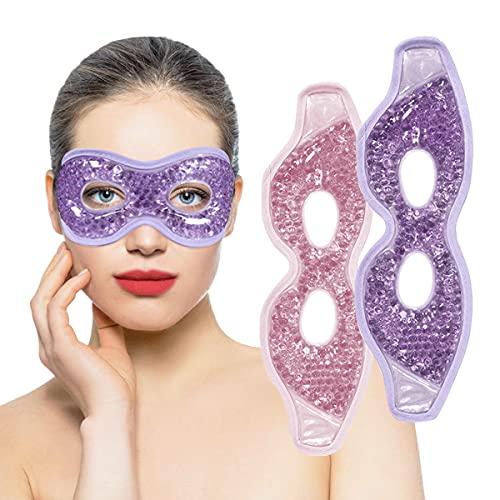 Ruzzut Cooling Gel Eye Mask with Eye Holes, 2 PCS Gel Bead Cold Eye Packs for Puffy Eyes & Swelling, Reusable Hot Cold Therapy Compress Heat Ice Gel Pack, Purple and Pink