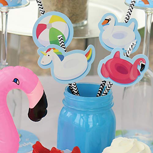 Set de 24 pajillas de papel multicolor para fiesta de piscina miniatura 6