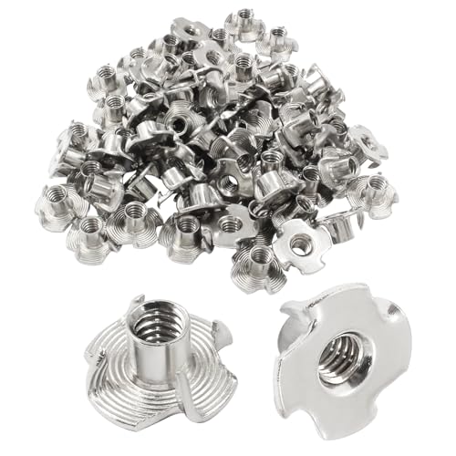 Murtenze 100Pcs 1/4"-20 T-Nuts, Stainless Steel Four-Jaw T-Nut For Outdoor Threaded Insertion Wood Cabinetry cover