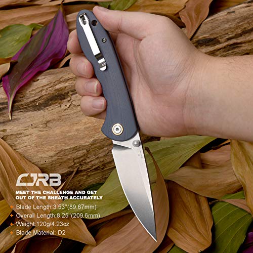Cjrb Folding Knife Feldspar Pocket Folding Knife Stonewash D2 Steel Blade G10 Tactical Handle Edc Knife,Blue Handle-Large(J1912) #TOP6