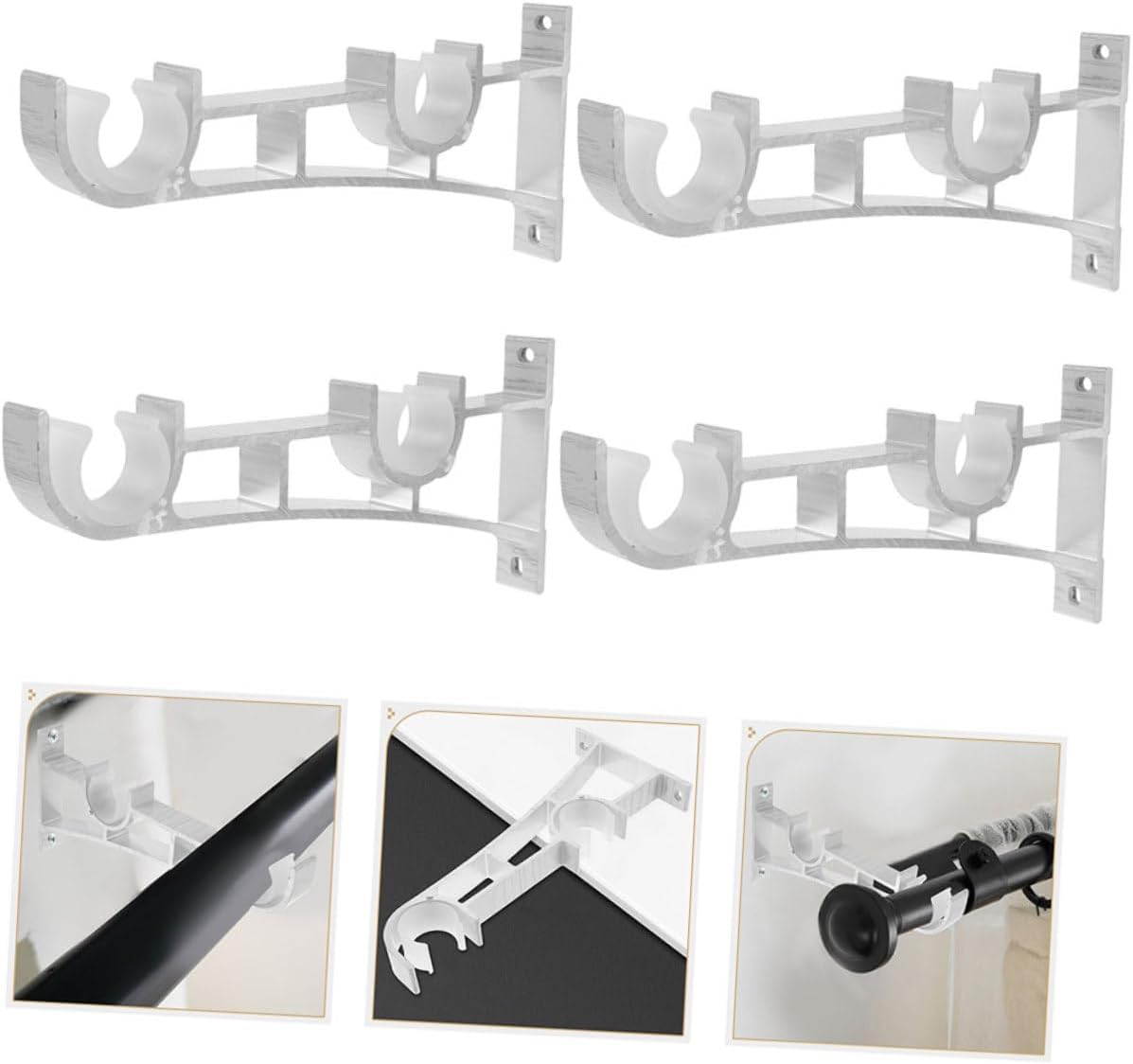 ORFOFE 6pcs Double Curtain Rod Brackets Sturdy Metal Holders for Wall Mount Versatile Installation for Bedroom Living Room and Patio Curtains