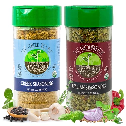 Flavor Seed Organic Mediterranean Seasoning Combo – It's Greek to Me & The Godfather Italian Seasoning for Meat, Fish, Vegetables, Salads, Dips and More, Shaker Jars