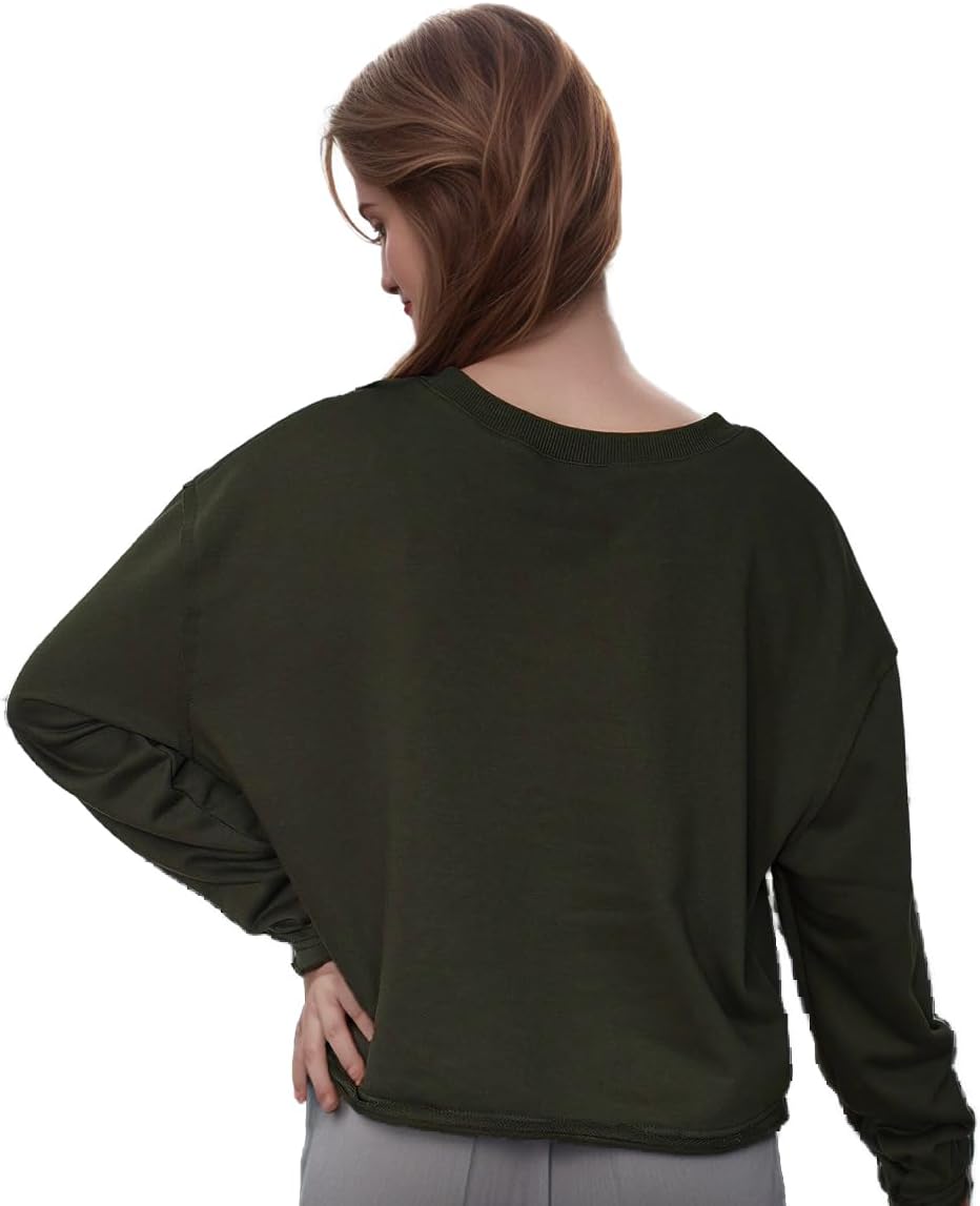 Womens Crop Sweatshirt Long Sleeve Cropped T Shirts Crewneck Loose Fit Tops Trendy Fashion - Image 2