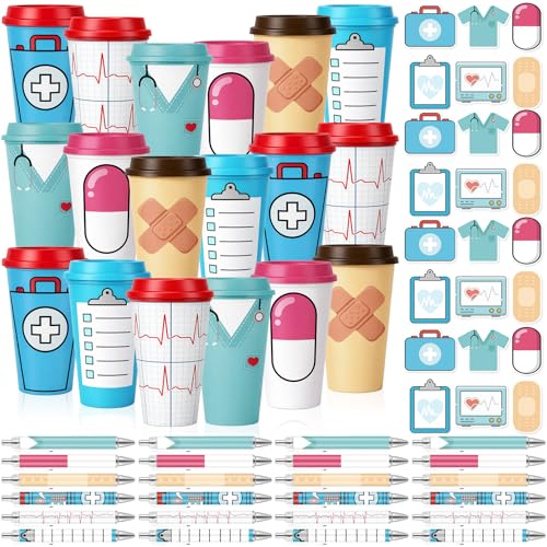 Skylety 72 Pcs Nurse Week Gifts Bulk 2026 Include 16oz Nurse Appreciation Coffee Cups with Lid Medical Sticky Notes Ballpoint Pens Thank You Gifts for Nursing Graduation Student Rn Cna (Creative)
