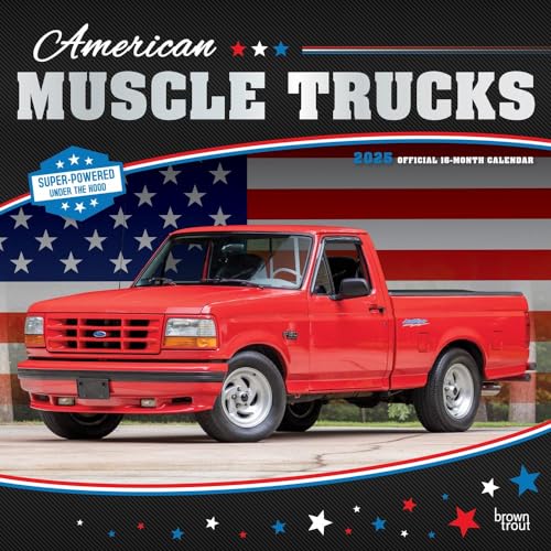 American Muscle Trucks OFFICIAL | 2025 12 x 24 Inch Monthly Square Wall Calendar | Foil Stamped Cover | Plastic-Free | BrownTrout | USA Motor Ford Chevrolet Dodge GMC