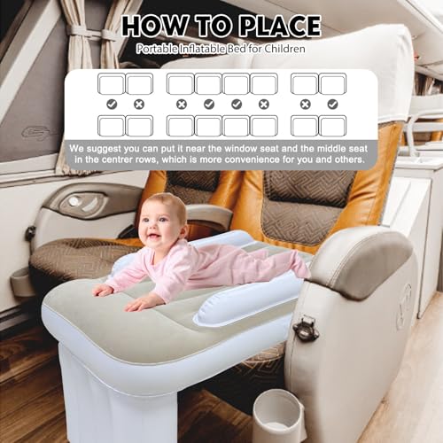 Miniatura 4 de Kensbro Cama De Avión Para Niños Pequeños, Cama De Viaje Inflable Para Avión, Cama De Avión Con Bomba De Aire, Cama Portátil De Viaje Con Lados Altos, Extensión De Asiento De Avión Para Avión Y Coche
