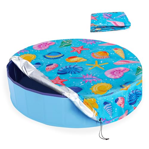 Docuwee Round Dog Pool Cover 32 Foldable Kiddie Solar Cover Fit Dog Collapsible Swimming Pool Pets Kids Bath Tub Anti-UV Dustproof Safety Pool Covers Starfish Patterns