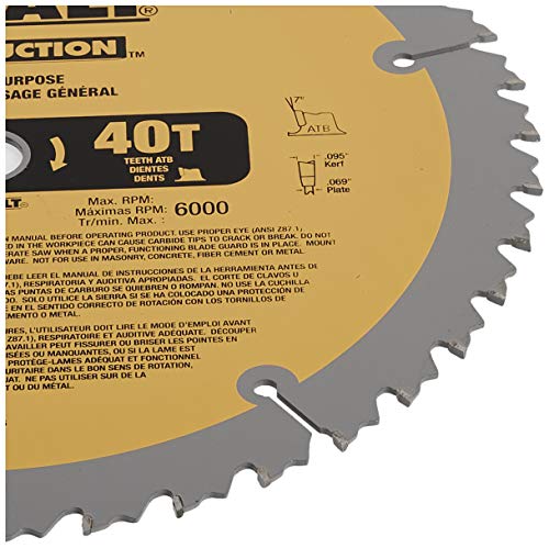 Dewalt 10-Inch Miter / Table Saw Blade, Atb, Thin Kerf, 5/8-Inch Arbor, 40-Tooth (Dw3114) #TOP3