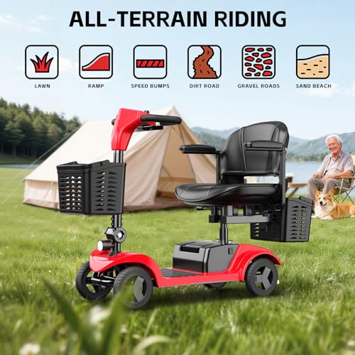 Image of Mobility Scooter for Seniors,Motorized Scooter,Electric Scooter for Adults 300 lbs,Detachable Battery,Dual Baskets and Rear Tail Lights(Red)
