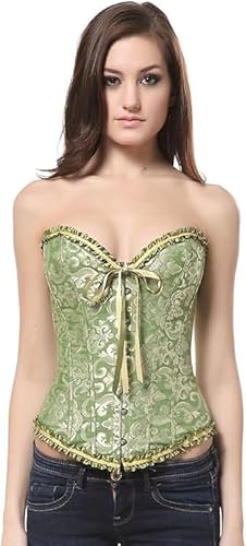 YngChoi Espartilho feminino retrô jacquard corte requintado fino moda renda modelador lingerie, Verd