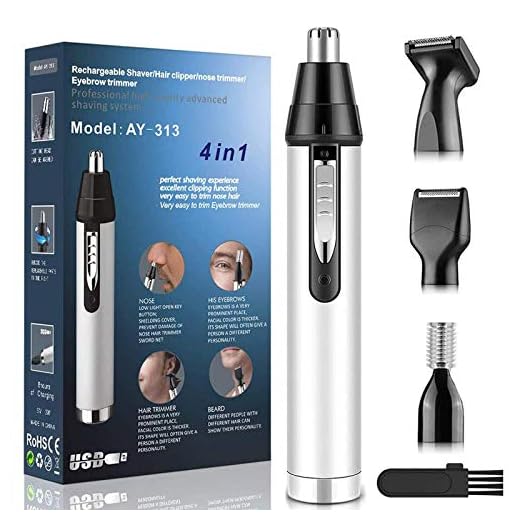 Cortapelos Nariz y Oreja, 4 en 1 Profesional Recargable por USB, Ligero Resistente al Agua (blanco)