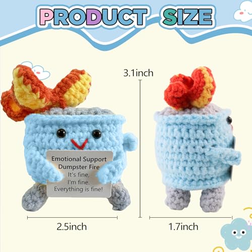Image of RovyFota Emotional Support Crochet Dumpster Fire with Positive Card Cute Room Decor Knitted Toys Funny Crochet Support Buddies Gifts for Friends (Green&Pink&Blue&Purple)