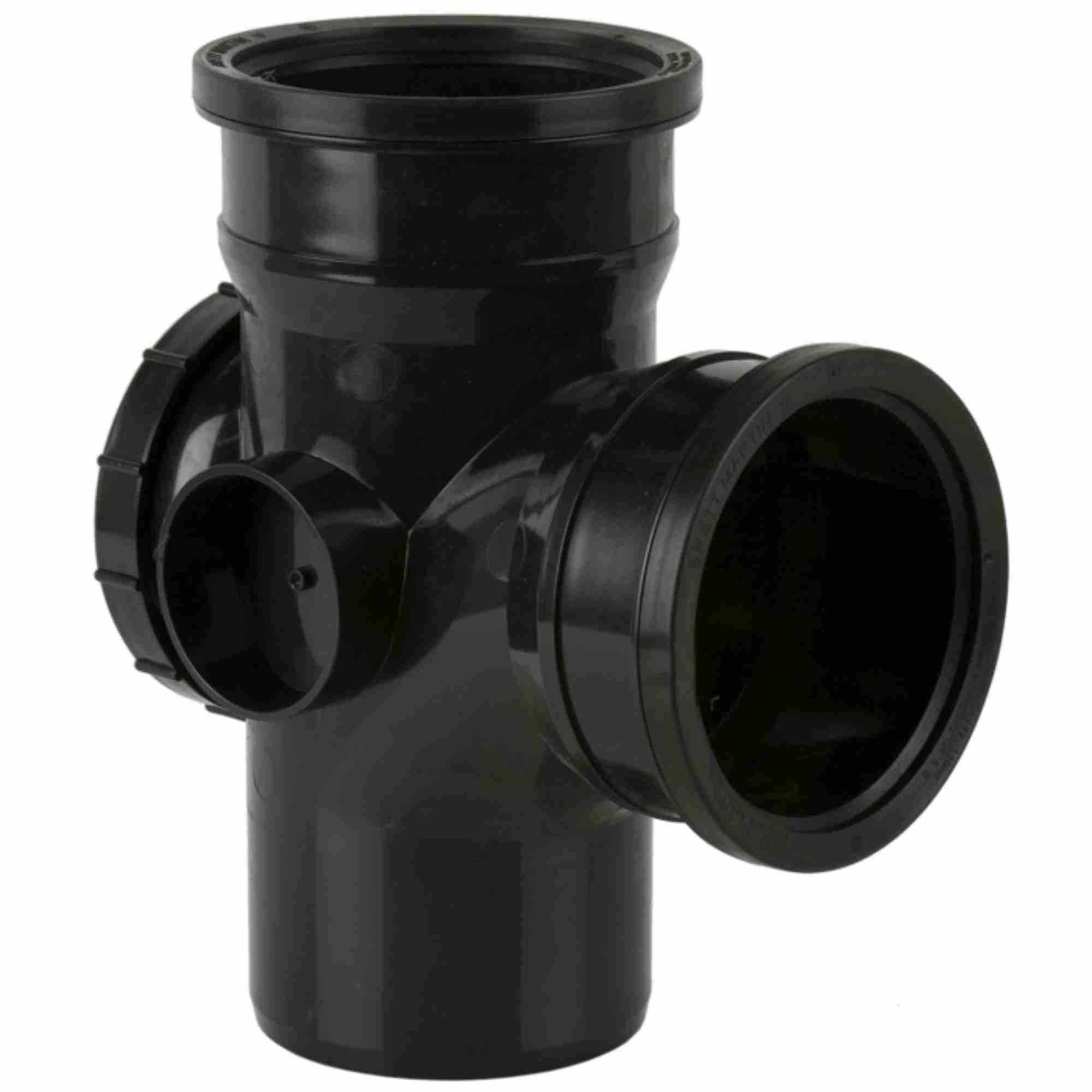 Triple Socket Pushfit Soil Pipe 92.5 Degree Access Tee with Boss - 110mm Triple Socket Branch Black Soil Pipe Fittings