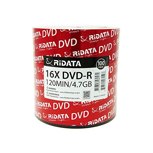 Image of 100 Pack Ridata DVD-R 16X 4.7GB 120 Min Silver Logo Top Blank Data Video Media Recordable Disc