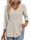 OFEEFAN Plus Size 3/4 Sleeve Tops for Women Blouses for Women Business Casual Chocolate Brown Fall Clothes Dressy Babydoll Tunic Tops Maternity Clothes 3XL