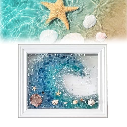 EHOTER Sea Glass Art Kit DIY Ocean Theme Resin Crafts Frame With Wave Decoration - Christmas Gifts for Adults
