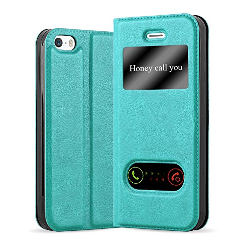 Cadorabo Funda Libro para Apple iPhone 5 / iPhone 5S / iPhone SE en Turquesa Menta   Cubierta Proteccíon con Cierre Magnético, Función de Suporte y 2 Ventanas  Etui Case Cover Carcasa