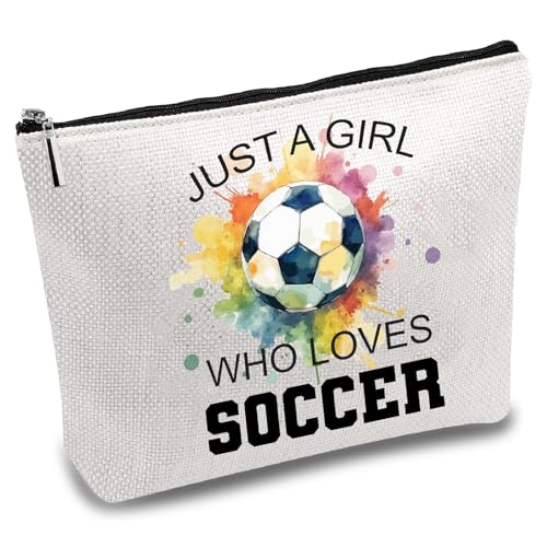 Fußball make up tasche canvas kosmetiktasche mehrzwecktasche mit reißverschlusstaschen kulturbeutel reise waschbeutel geldbörse für frauen sportfans 25x18cm just a girl who loves soccer