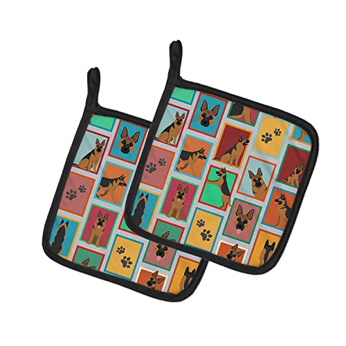 Caroline's Treasures MLM1096PTHD Lots of German Shepherd Pair of Pot Holders Kitchen Heat Resistant Pot Holders Sets Oven Hot Pads for Cooking Baking BBQ, 7 1/2 x 7 1/2