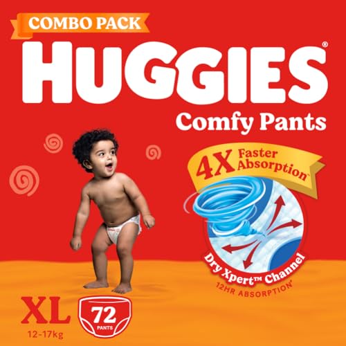 Huggies Comfy Pants Baby Diaper, Extra Large (XL) Size (12-17 Kgs), Pack of 72 (24 Count, Pack of 3)