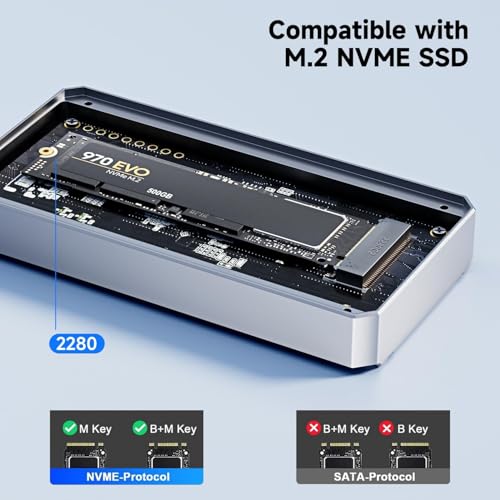 Image of ANYOYO NVMe to USB 3.2 Type-C Enclosure, Built-in Cable M.2 Enclosure Portable for M.2 PCIe NVMe and SATA SSDs(Up to 10Gbps), Plug and Play, (Fits 2230 / 2242 /2260 /2280) (Metal Grey)