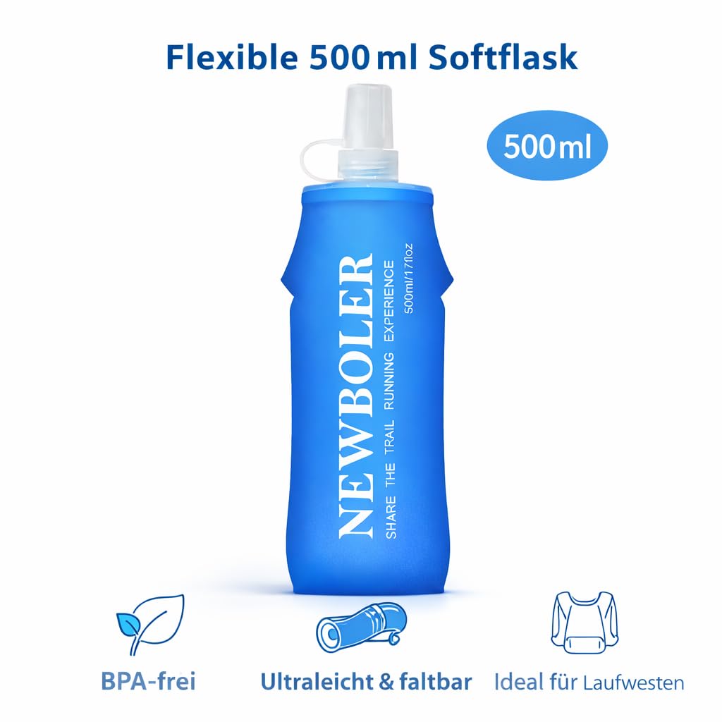 Laufweste Damen & Herren mit 500ml Trinkflasche – Ultraleichte & atmungsaktive Trinkweste mit Handyfach – Running Vest / Trinkrucksack für Joggen, Trailrunning & Marathon