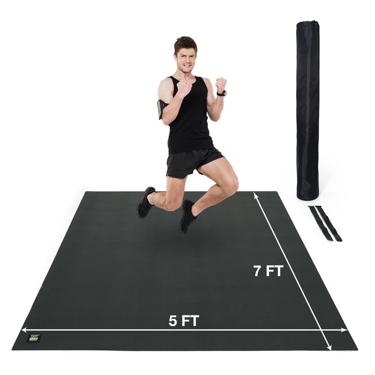 WF Athletic Supply Premium Large Exercise Floor Mats, 7' X 5' X 7 MM, Workout Mats for Home Gym Thick, Heavy-Duty Floor Mat for Gym, Cardio, Weightlifting, Exercise Equipment, Shoe-Friendly, Black