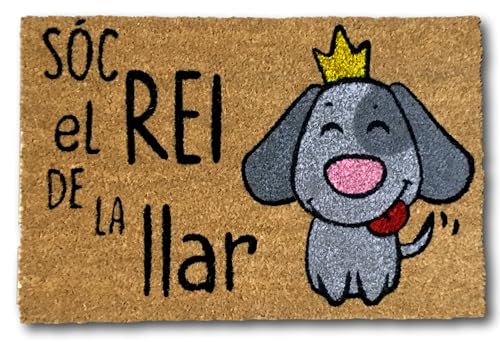 koko doormats Felpudo Entrada casa Original, Fibra de Coco y PVC, Felpudo Exterior Soc el Rei de la Llar, 40x60 cm | Alfombra Entrada casa Exterior | Felpudos Divertidos para Puerta