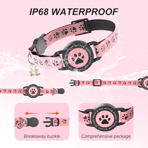 Image of GPS Tracker for Cats, Waterproof GPS Cat Trackers Cats Collar with Bells, No Subscription, GPS Cat Collar, Adapt with Apple Find My (iOS Only) Finder Tag for Items Vehicles, Pets, Kids (Pink)