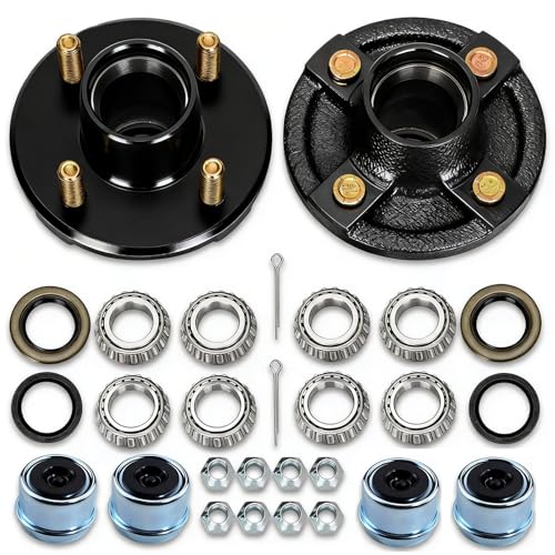 Saree 2 Sets 4 Lug Trailer Hub Kit for 2000 Lbs 44 Trailer Hub fit 1 and 1-1/16 Trailer Axles Trailer Hub 4 Lug 4 Lug Trailer Hub Assembly Boat Trailer Hubs 4 Lug