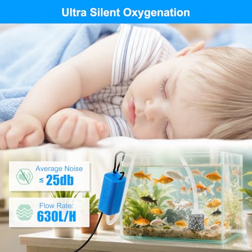 Image of DaToo USB Mini Aquarium Air Pump Ultra Quiet Fish Tank Air Pump with Black Hanging Clasp Portable Aquarium Oxygen Aerator Pump Includes Fish Tank Airline Tubing and Air Stone(1W /2W /3W)