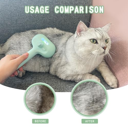 Image of Cat Steam Brush for Shedding - Self Cleaning Pet Grooming Brush with Water Spray - Hair Removal Comb for Indoor Cats (Green)