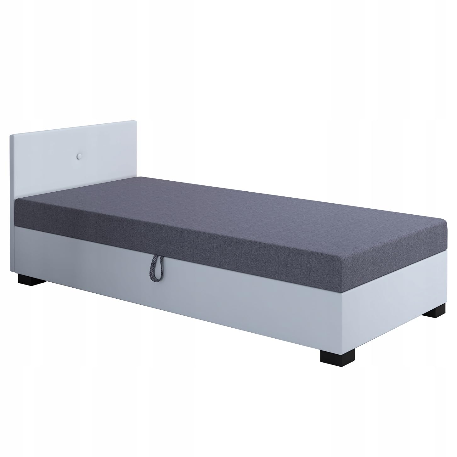 Boxspringbett Lola 80x200x38 cm mit Schaumstoff Matratze, Bett mit Matratze, Polsterbett mit Bettkasten, Gepolstertes Einzel Bett, Schlafsofa - Weiß mit Grau