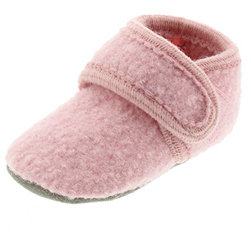 CeLaVi - Wool Booties - Unisex Soft Sole Crib Shoes for Infants and Toddlers - Leather Bottom and Hook and Loop Closure - Ideal Slippers for Pre-Walkers and First Walkers - 9 Colors Pink